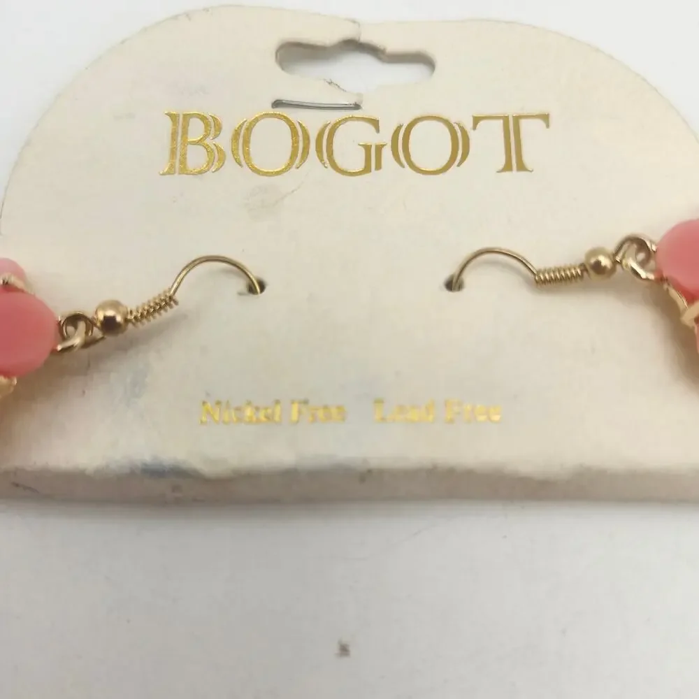 BOGOT Pink Navy Flower Statement Bib Necklace Earrings Set Gold Tone Rhinestone